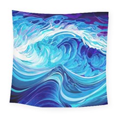 Tsunami Waves Ocean Sea Nautical Nature Abstract Blue Water Square Tapestry (large)