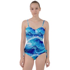 Tsunami Waves Ocean Sea Nautical Nature Abstract Blue Water Sweetheart Tankini Set