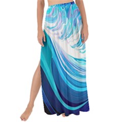 Tsunami Waves Ocean Sea Nautical Nature Abstract Blue Water Maxi Chiffon Tie-up Sarong by Jancukart