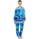 Tsunami Waves Ocean Sea Nautical Nature Abstract Blue Water Women s Long Sleeve Satin Pajamas Set	 View1