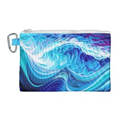 Tsunami Waves Ocean Sea Nautical Nature Abstract Blue Water Canvas Cosmetic Bag (large) by Jancukart