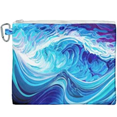 Tsunami Waves Ocean Sea Nautical Nature Abstract Blue Water Canvas Cosmetic Bag (xxxl) by Jancukart