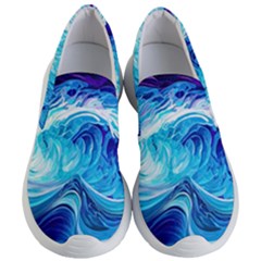 Tsunami Waves Ocean Sea Nautical Nature Abstract Blue Water Women s Lightweight Slip Ons