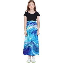 Tsunami Waves Ocean Sea Nautical Nature Abstract Blue Water Kids  Flared Maxi Skirt by Jancukart