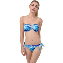 Tsunami Waves Ocean Sea Nautical Nature Abstract Blue Water Twist Bandeau Bikini Set by Jancukart