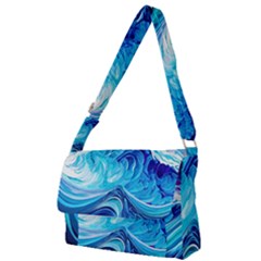 Tsunami Waves Ocean Sea Nautical Nature Abstract Blue Water Full Print Messenger Bag (s) by Jancukart