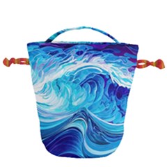 Tsunami Waves Ocean Sea Nautical Nature Abstract Blue Water Drawstring Bucket Bag by Jancukart