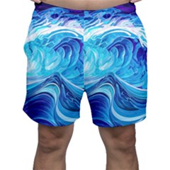 Tsunami Waves Ocean Sea Nautical Nature Abstract Blue Water Men s Shorts by Jancukart