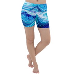 Tsunami Waves Ocean Sea Nautical Nature Abstract Blue Water Lightweight Velour Yoga Shorts