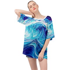 Tsunami Waves Ocean Sea Nautical Nature Abstract Blue Water Oversized Chiffon Top by Jancukart