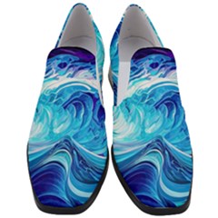 Tsunami Waves Ocean Sea Nautical Nature Abstract Blue Water Women Slip On Heel Loafers by Jancukart