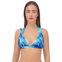 Tsunami Waves Ocean Sea Nautical Nature Abstract Blue Water Double Strap Halter Bikini Top by Jancukart