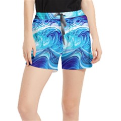 Tsunami Waves Ocean Sea Nautical Nature Abstract Blue Water Women s Runner Shorts by Jancukart