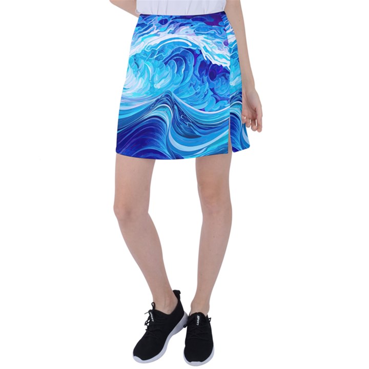 Tsunami Waves Ocean Sea Nautical Nature Abstract Blue Water Tennis Skirt