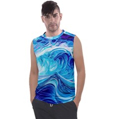 Tsunami Waves Ocean Sea Nautical Nature Abstract Blue Water Men s Regular Tank Top