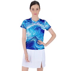 Tsunami Waves Ocean Sea Nautical Nature Abstract Blue Water Women s Sports Top by Jancukart