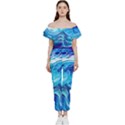 Tsunami Waves Ocean Sea Nautical Nature Abstract Blue Water Off Shoulder Ruffle Top Jumpsuit View1