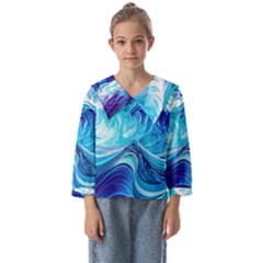 Tsunami Waves Ocean Sea Nautical Nature Abstract Blue Water Kids  Sailor Shirt by Jancukart