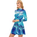 Tsunami Waves Ocean Sea Nautical Nature Abstract Blue Water Long Sleeve Velour Longline Dress View2