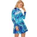 Tsunami Waves Ocean Sea Nautical Nature Abstract Blue Water Long Sleeve Velour Longline Dress View3