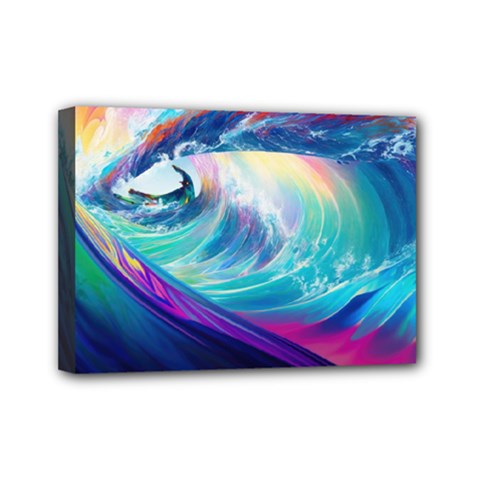 Waves Ocean Sea Tsunami Nautical Nature Water Mini Canvas 7  X 5  (stretched) by Jancukart