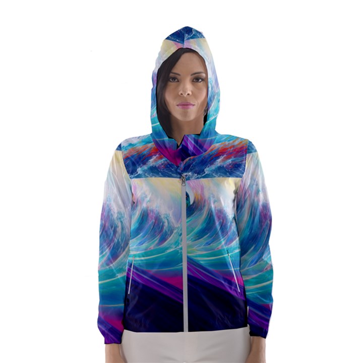 Waves Ocean Sea Tsunami Nautical Nature Water Women s Hooded Windbreaker