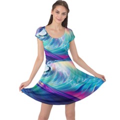 Waves Ocean Sea Tsunami Nautical Nature Water Cap Sleeve Dress