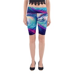 Waves Ocean Sea Tsunami Nautical Nature Water Yoga Cropped Leggings by Jancukart