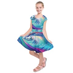 Waves Ocean Sea Tsunami Nautical Nature Water Kids  Short Sleeve Dress