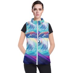 Waves Ocean Sea Tsunami Nautical Nature Water Women s Puffer Vest