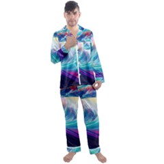 Waves Ocean Sea Tsunami Nautical Nature Water Men s Long Sleeve Satin Pajamas Set by Jancukart