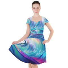 Waves Ocean Sea Tsunami Nautical Nature Water Cap Sleeve Midi Dress by Jancukart