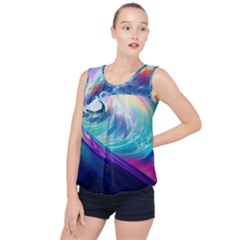 Waves Ocean Sea Tsunami Nautical Nature Water Bubble Hem Chiffon Tank Top