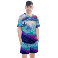 Waves Ocean Sea Tsunami Nautical Nature Water Men s Mesh Tee And Shorts Set