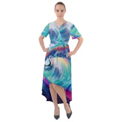 Waves Ocean Sea Tsunami Nautical Nature Water Front Wrap High Low Dress by Jancukart