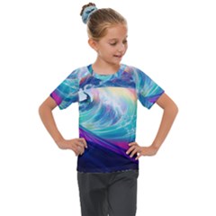 Waves Ocean Sea Tsunami Nautical Nature Water Kids  Mesh Piece Tee