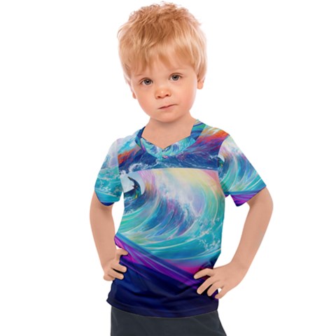 Waves Ocean Sea Tsunami Nautical Nature Water Kids  Sports Tee by Jancukart