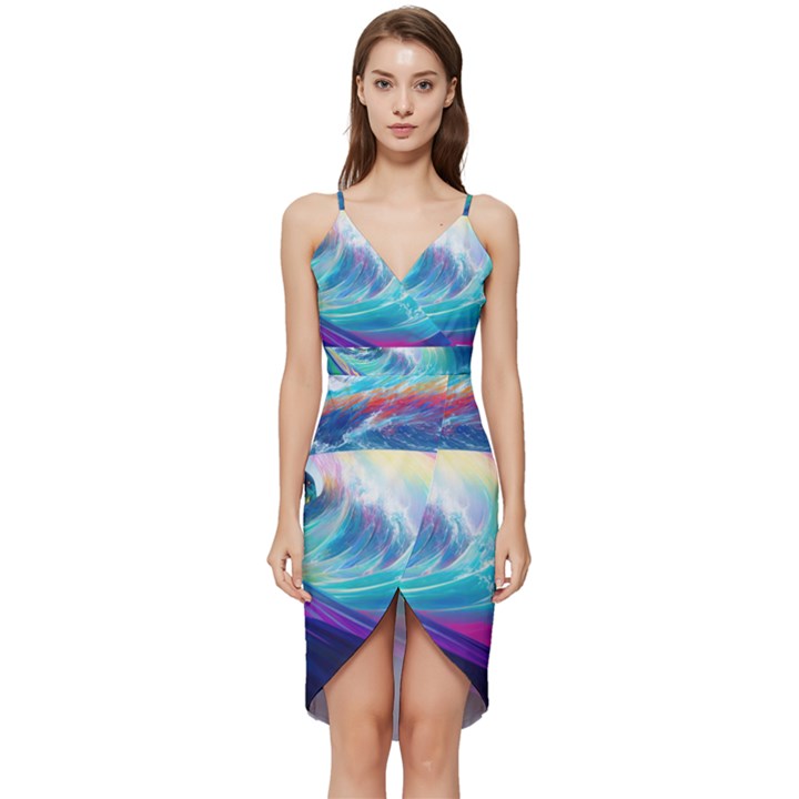 Waves Ocean Sea Tsunami Nautical Nature Water Wrap Frill Dress