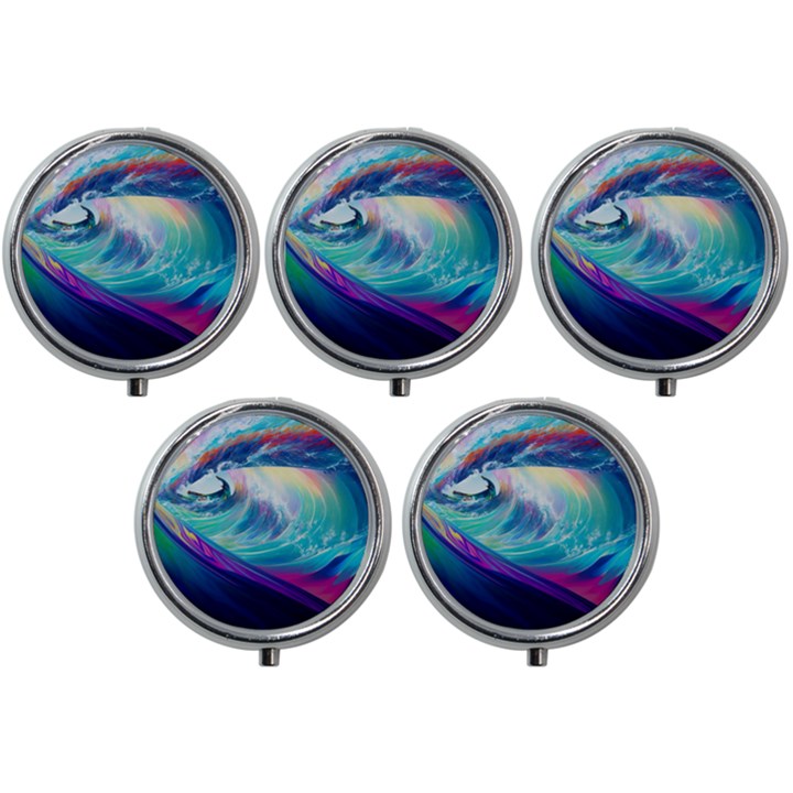 Waves Ocean Sea Tsunami Nautical Nature Water Mini Round Pill Box (Pack of 5)