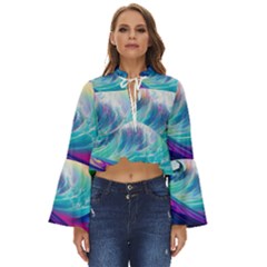 Waves Ocean Sea Tsunami Nautical Nature Water Boho Long Bell Sleeve Top