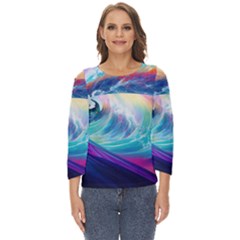 Waves Ocean Sea Tsunami Nautical Nature Water Cut Out Wide Sleeve Top