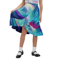 Waves Ocean Sea Tsunami Nautical Nature Water Kids  Ruffle Flared Wrap Midi Skirt by Jancukart