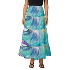 Waves Ocean Sea Tsunami Nautical Nature Water Tiered Ruffle Maxi Skirt by Jancukart