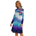 Waves Ocean Sea Tsunami Nautical Nature Water Long Sleeve Shirt Collar A-Line Dress View2