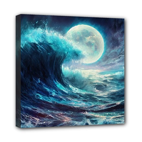 Tsunami Waves Ocean Sea Nautical Nature Water 4 Mini Canvas 8  X 8  (stretched) by Jancukart