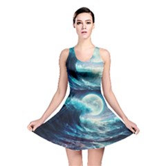 Tsunami Waves Ocean Sea Nautical Nature Water 4 Reversible Skater Dress by Jancukart