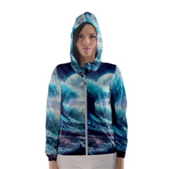 Tsunami Waves Ocean Sea Nautical Nature Water 4 Women s Hooded Windbreaker