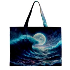 Tsunami Waves Ocean Sea Nautical Nature Water 4 Zipper Mini Tote Bag by Jancukart