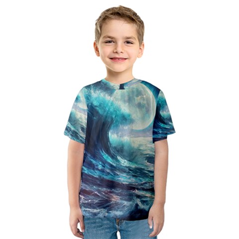 Tsunami Waves Ocean Sea Nautical Nature Water 4 Kids  Sport Mesh Tee by Jancukart