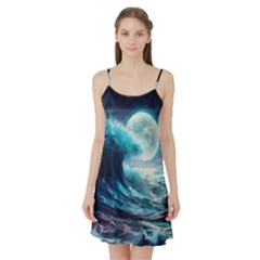 Tsunami Waves Ocean Sea Nautical Nature Water 4 Satin Night Slip by Jancukart